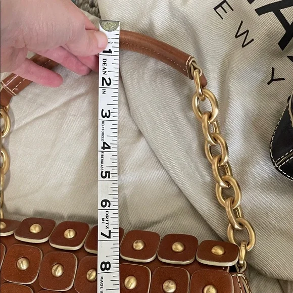 Maxx New York Leather cognac brown Gold chain Studded Shoulder Bag - Picture 15 of 17